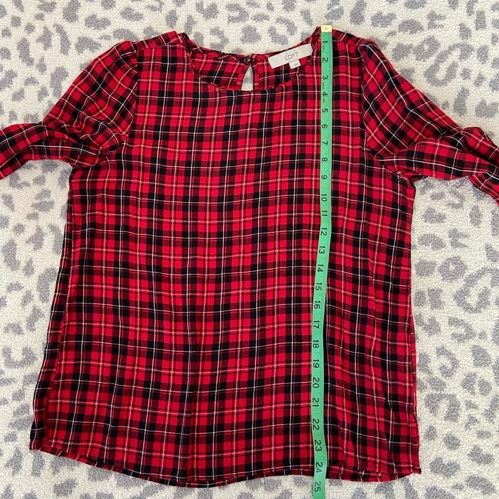 LOFT RED PLAID BLOUSE SIZE SMALL - Picture 6 of 8